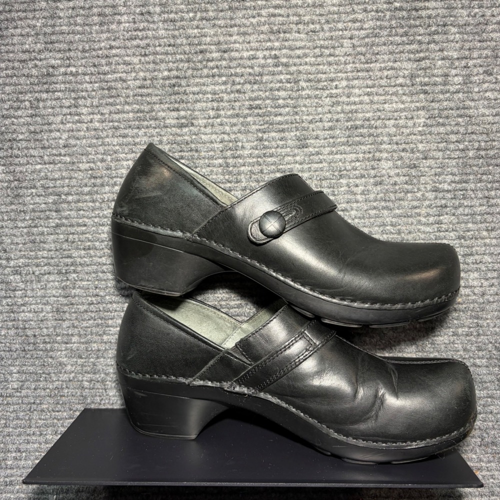 Dansko Black Leather Professional Clogs Button Strap Shoes Womens 41 9815020200